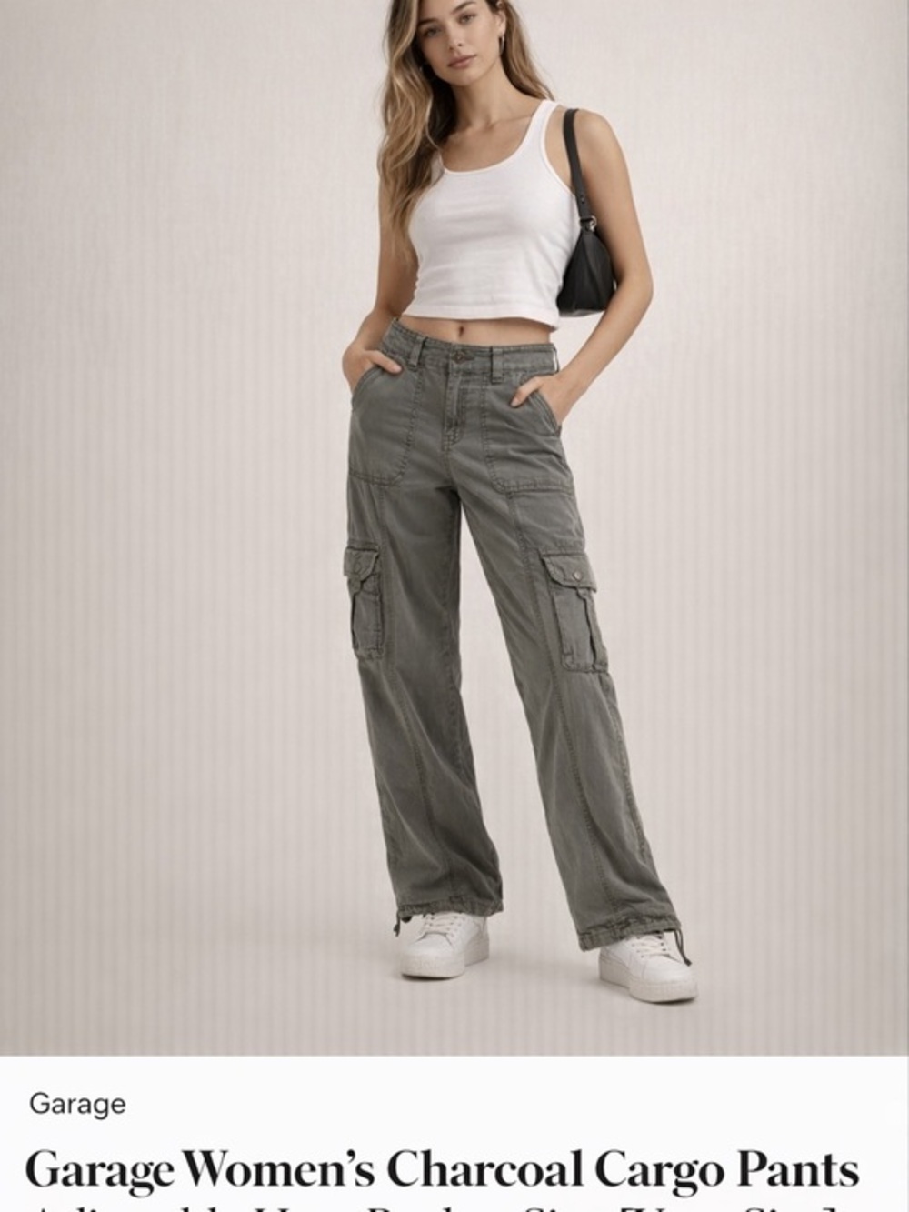 Garage Women’s Charcoal Cargo Pants Adjustable Hem Pocket Size 00